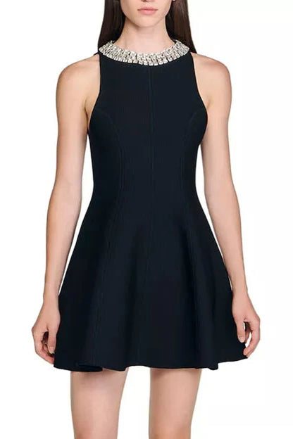 virginia Pearl Collar mini Dress in black