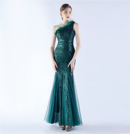 Mesh Sequined Formal Dress