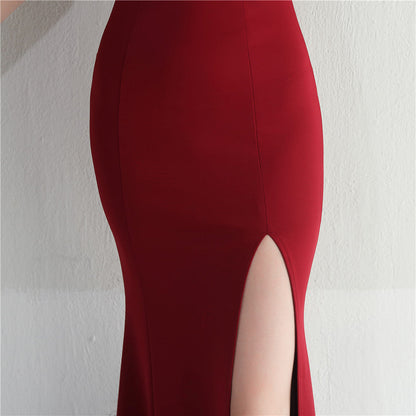 ラインストーン装飾のフェザーフォーマルドレス