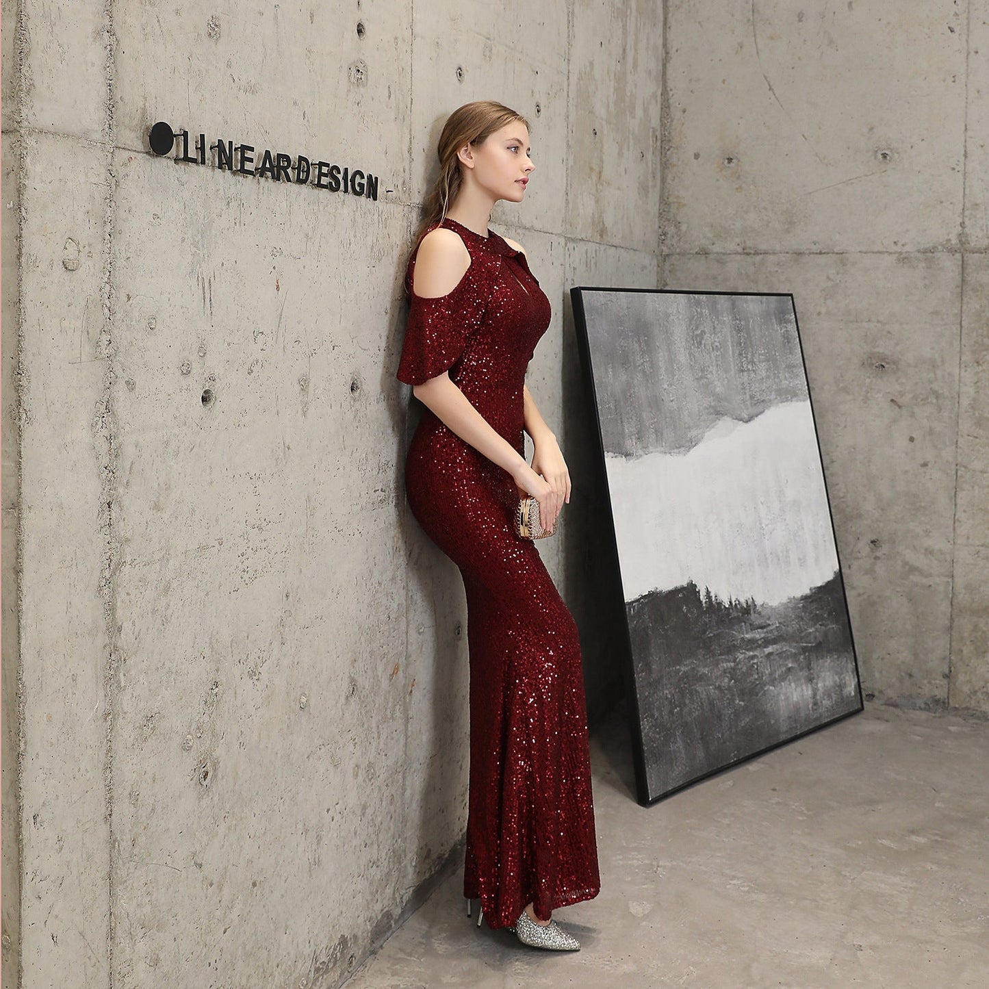 Short Sleeve Sequin Formal Dress