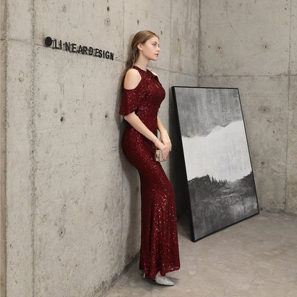 Short Sleeve Sequin Formal Dress