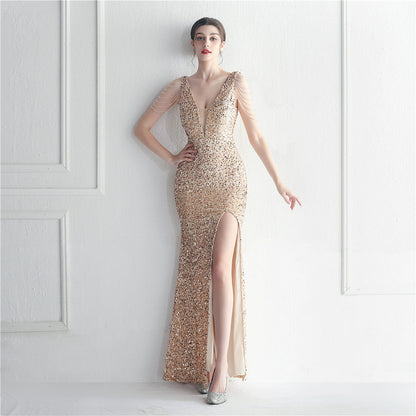 Backed Beaded Formal Dress