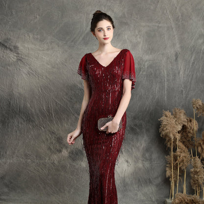 Silk Fringe Beaded Formal Dress