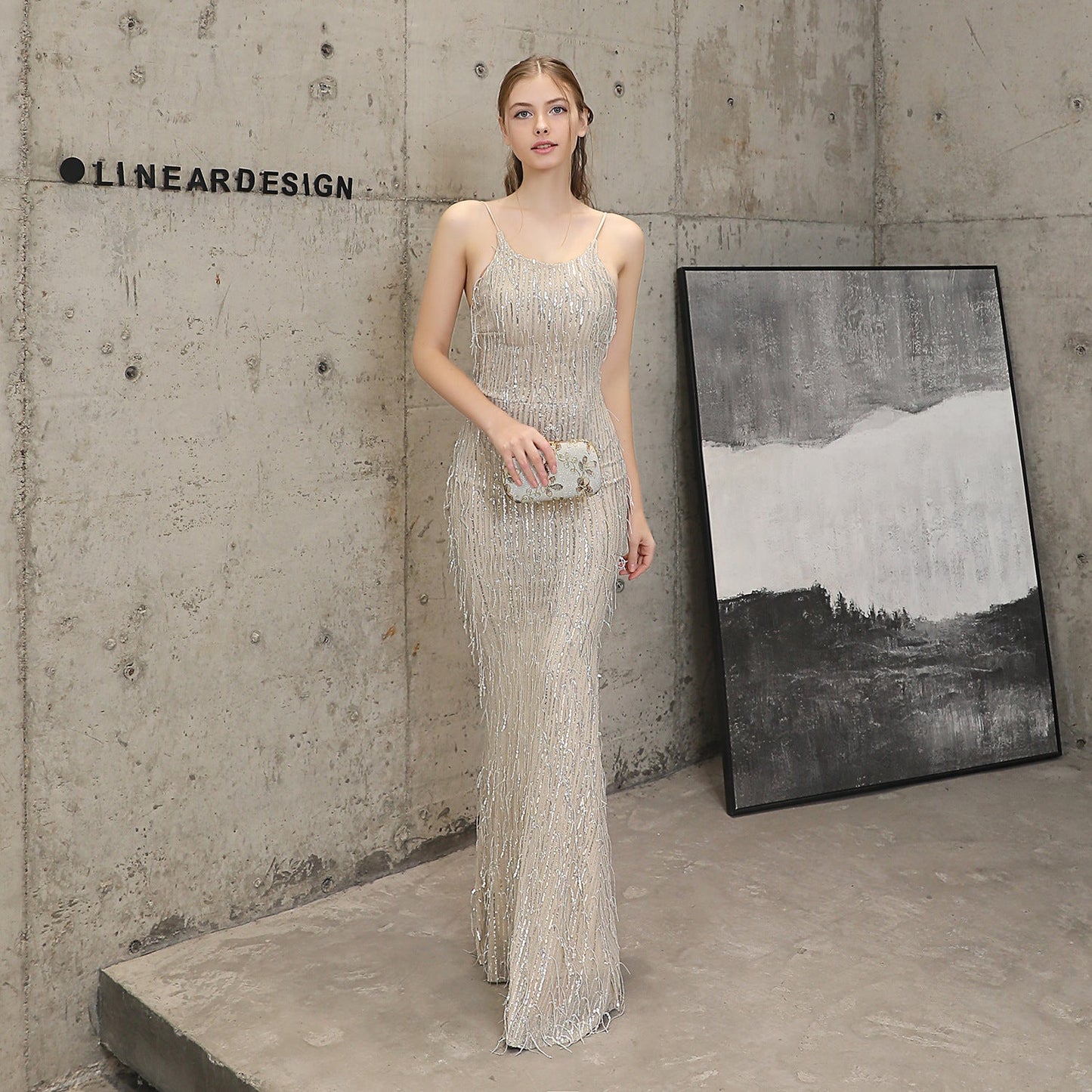 Silk Thread Fringe Beaded Formal Dresses