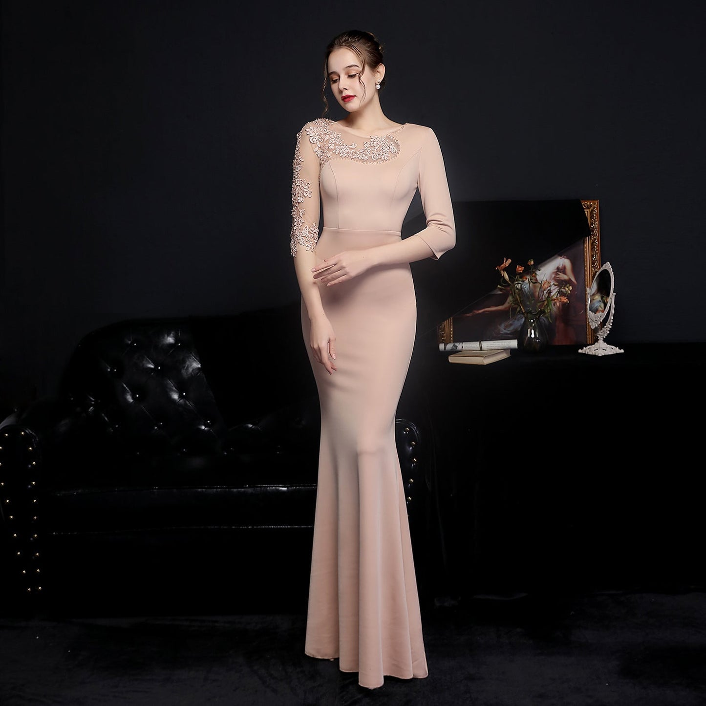 Lace Rhinestone Formal Dress