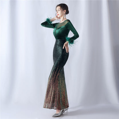 Abito formale in velluto con strass sfumati