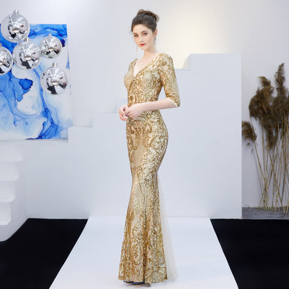 Neck Sequin Formal Dress