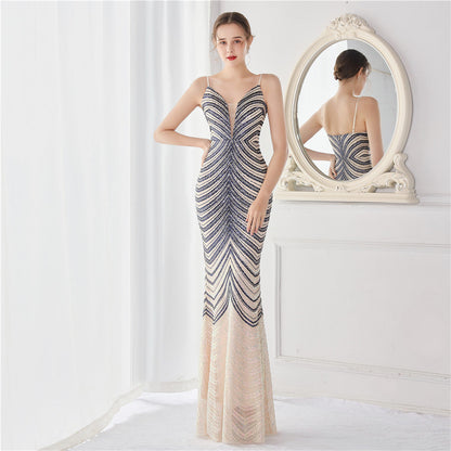 Wave Gradient Beaded Formal Dress