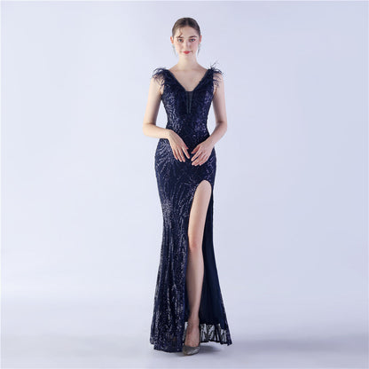 Camel Hair Side Split Formal Dress