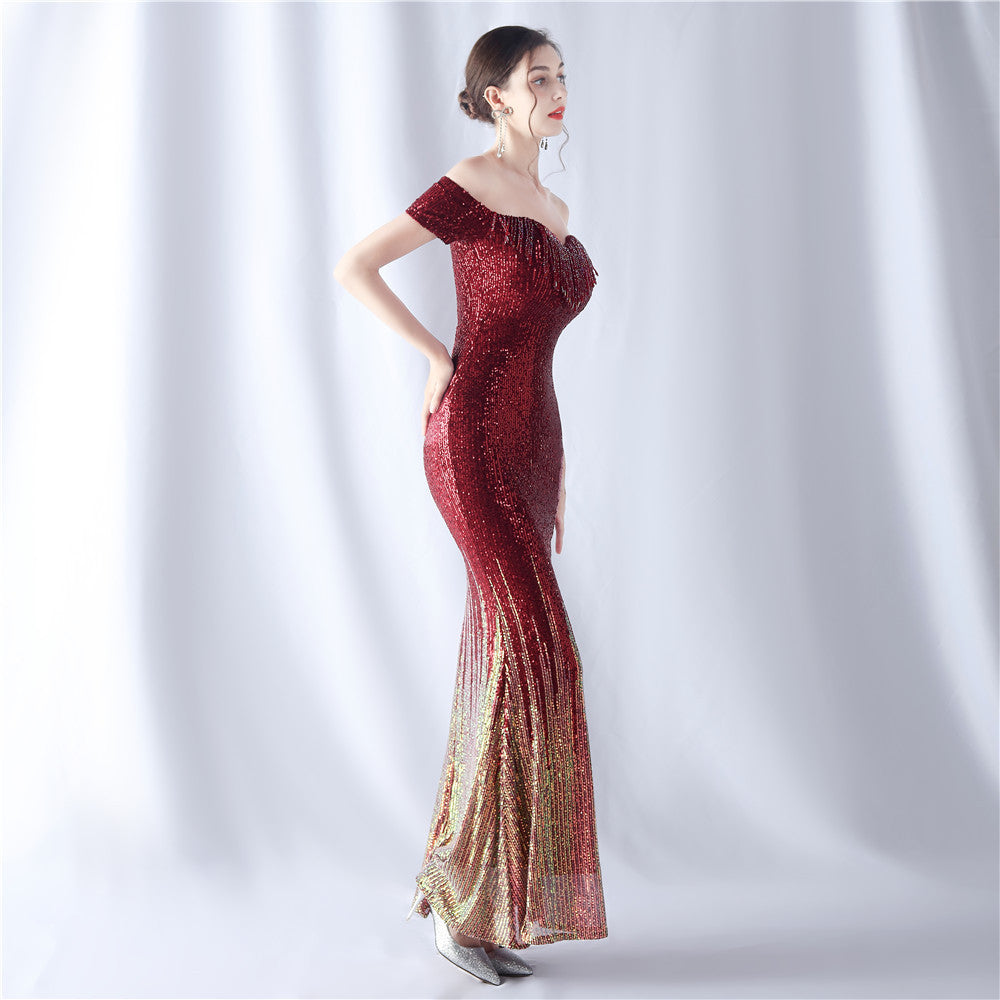 Gradient Beaded Formal Dress