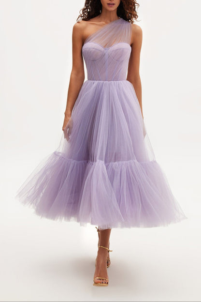 Lavender One-Shoulder Cocktail Tulle Dress
