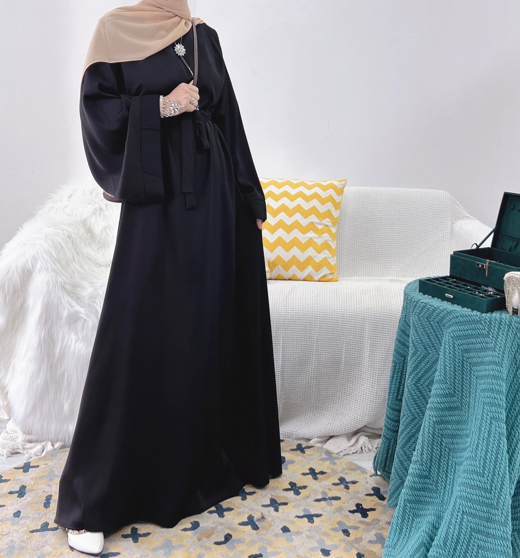 Satin Solid Color Abaya with Zip Pockets