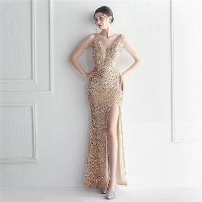 Backed Beaded Formal Dress