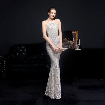 Long Neck Stapled Formal Dresses