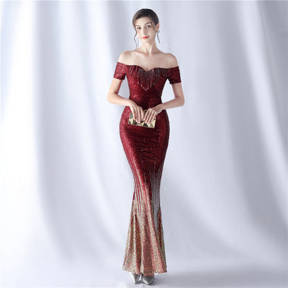 Gradient Beaded Formal Dress