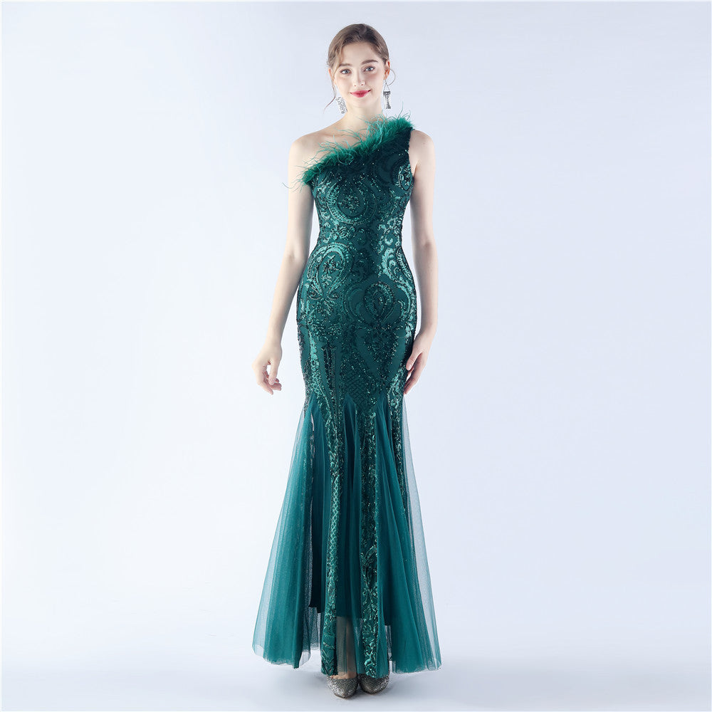 Mesh Sequined Formal Dress