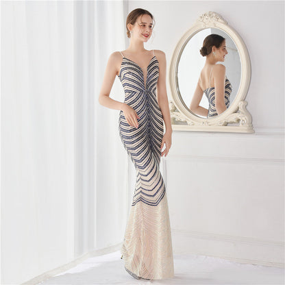 Wave Gradient Beaded Formal Dress