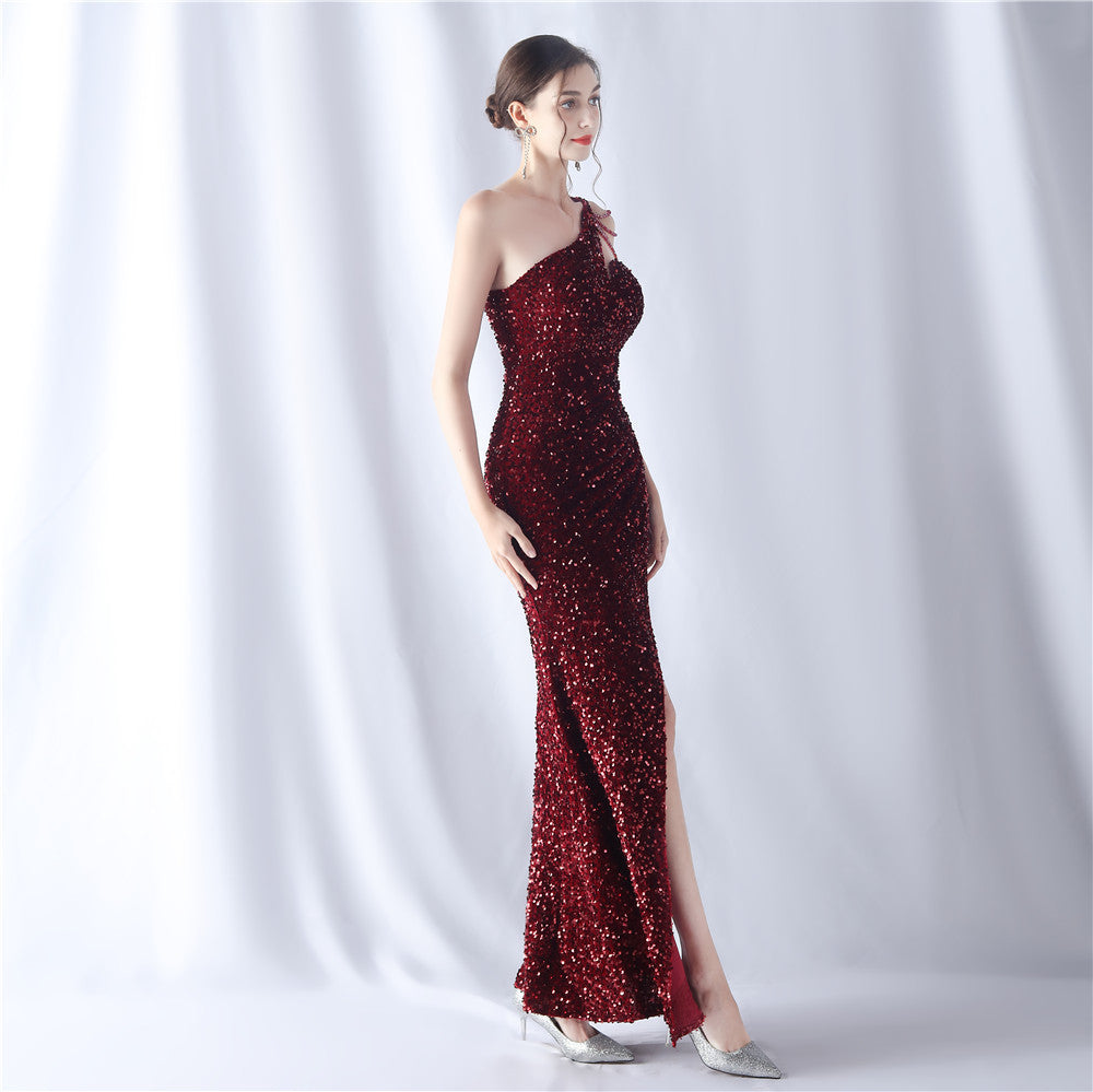 Abito formale con perline e retro in velluto 