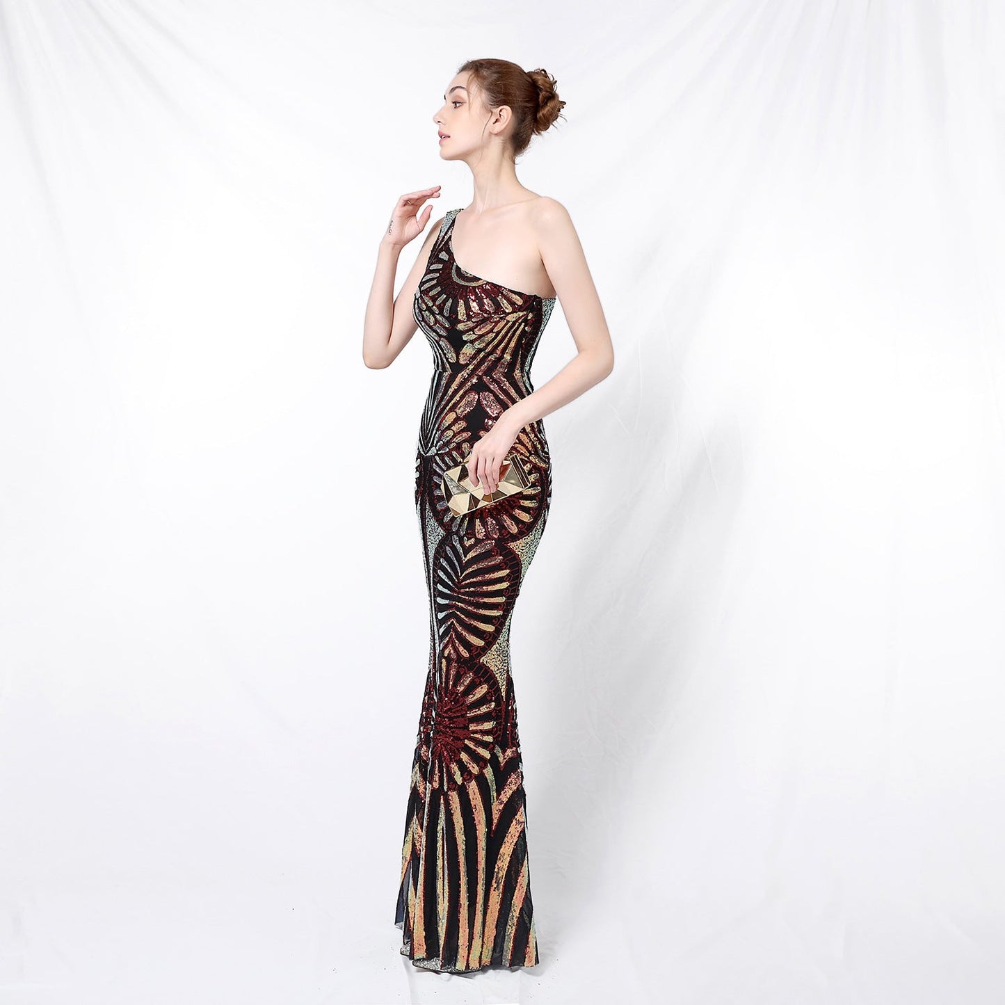 One Shoulder Sequin Fishtail Formal Dress