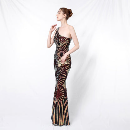One Shoulder Sequin Fishtail Formal Dress