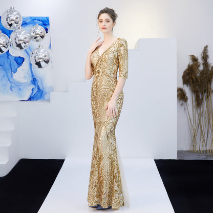 Neck Sequin Formal Dress