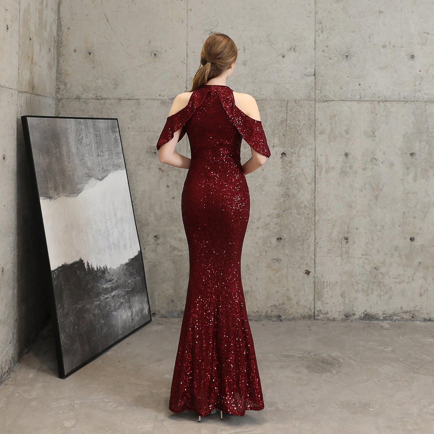 Short Sleeve Sequin Formal Dress