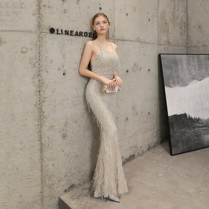Silk Thread Fringe Beaded Formal Dresses