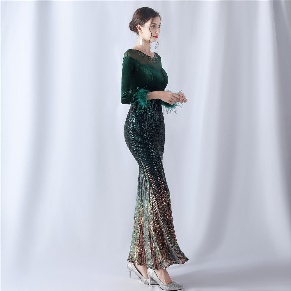 Abito formale in velluto con strass sfumati