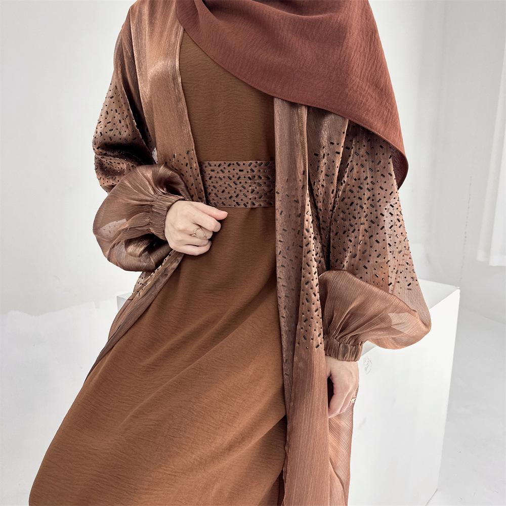 Set 3 pezzi: cardigan + abito interno + hijab