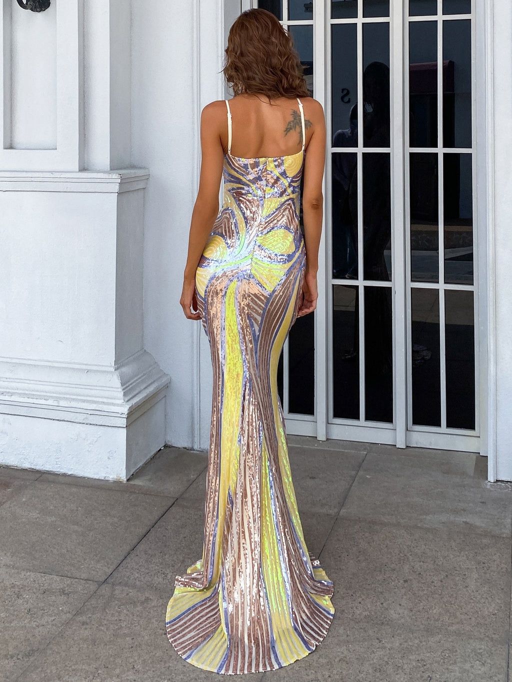 Sexy Spaghetti Sequin Prom Maxi Dress