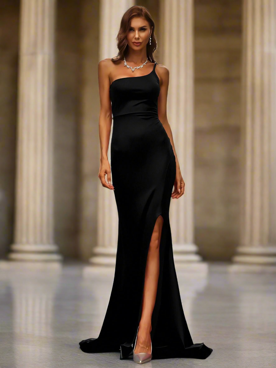 One Shoulder Split Mermaid Evening Dress