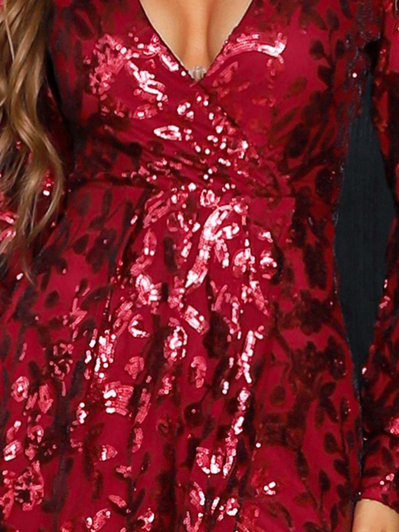 V-neck Split Sequin Wedding Guest Dress
