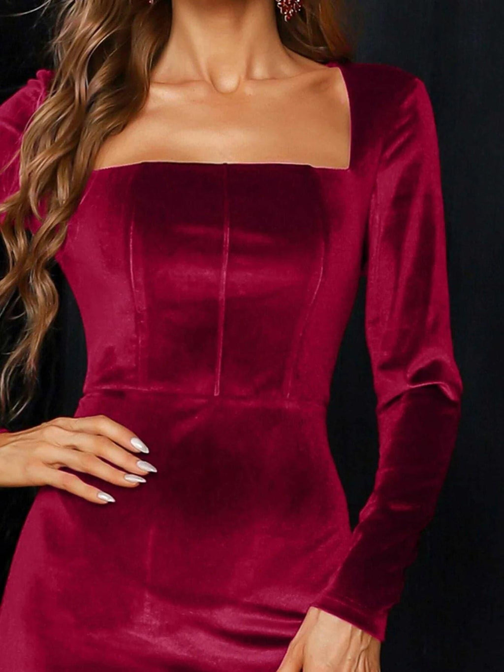Square Neck Velvet Midi Cocktail Dress