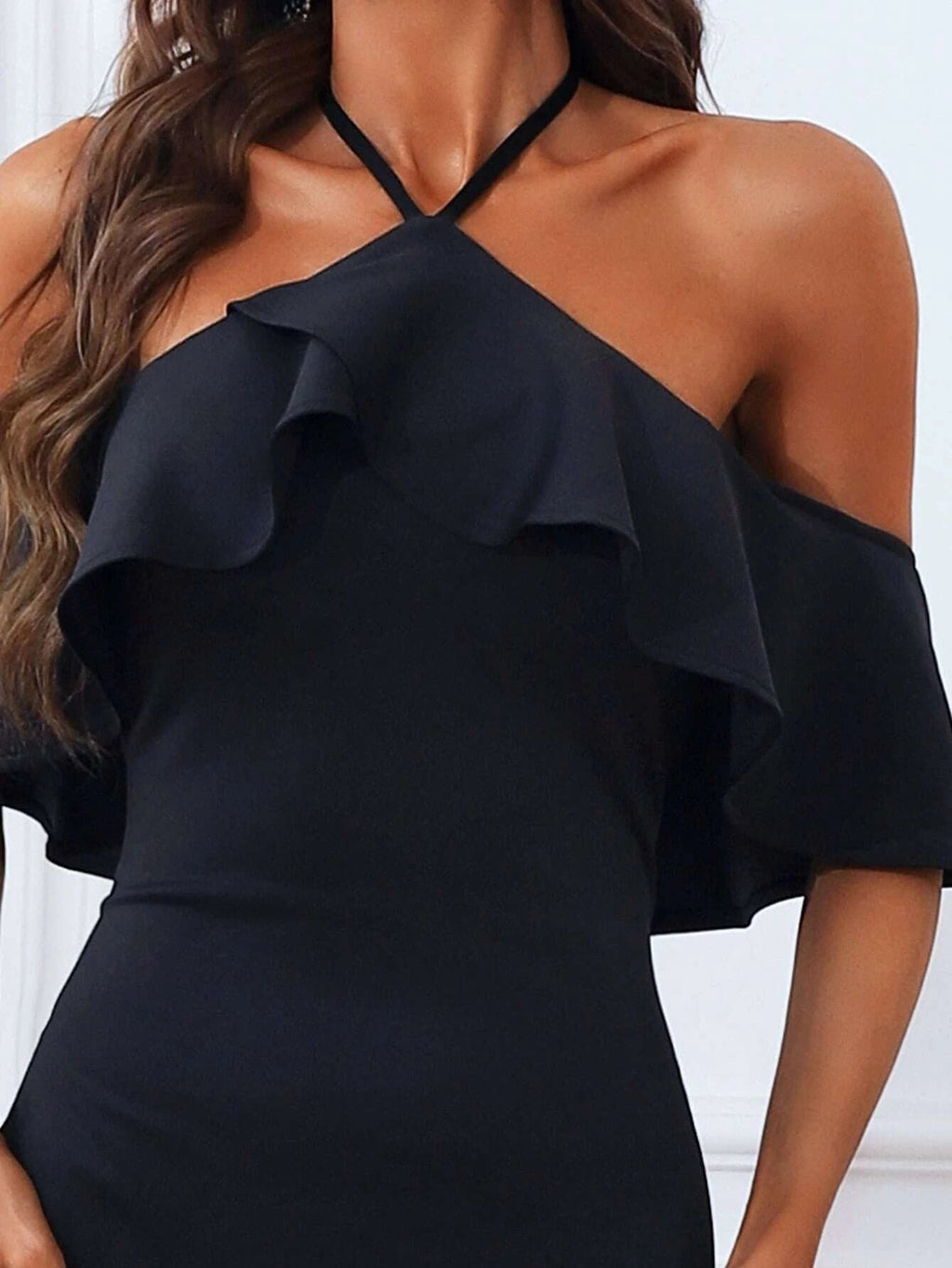 Tie Backless Mermaid Black Maxi Prom Dress