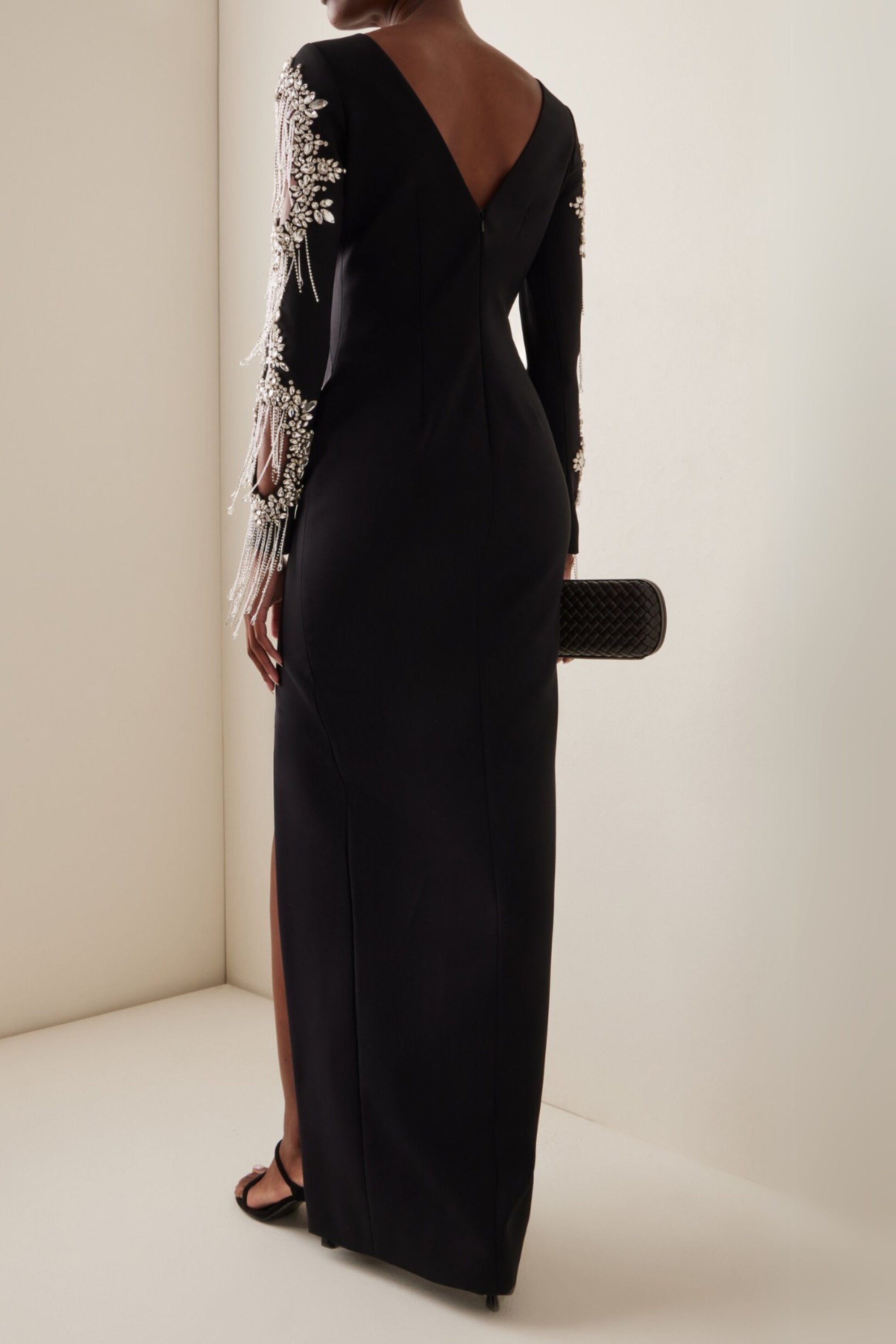 Crystal-Embellished Crepe Gown in black