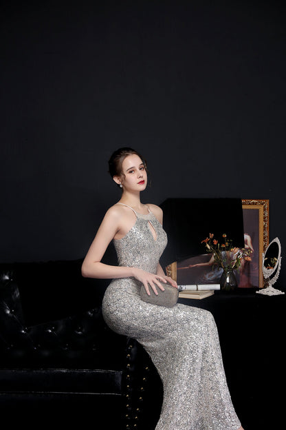 Long Neck Stapled Formal Dresses