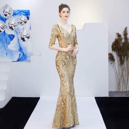 Neck Sequin Formal Dress