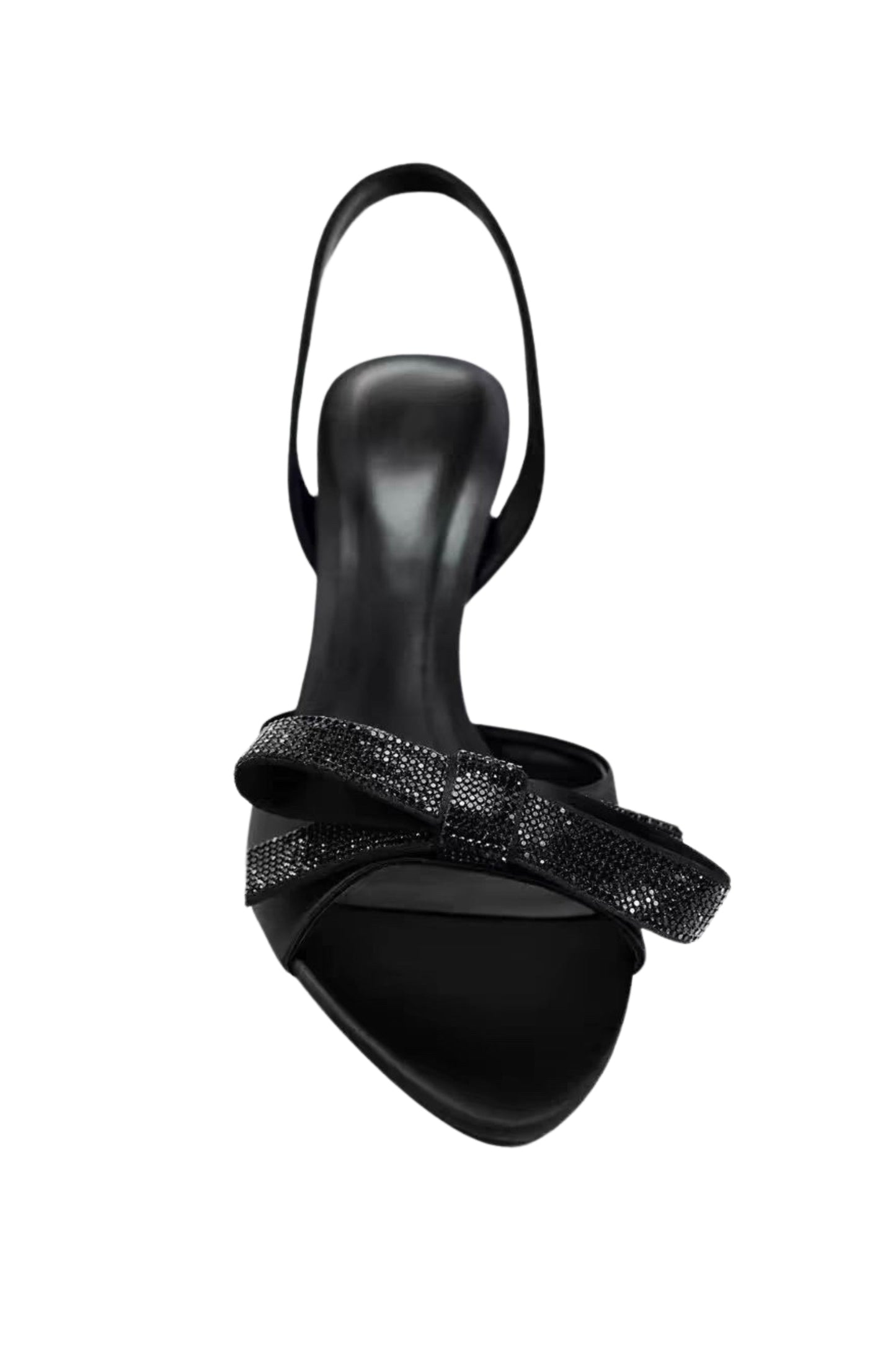 Rhinestone embellished High Heel with bow -black