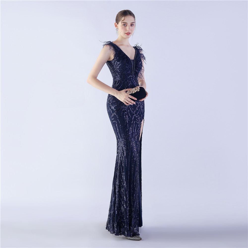 Camel Hair Side Split Formal Dress