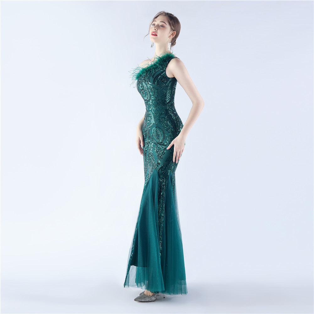 Mesh Sequined Formal Dress