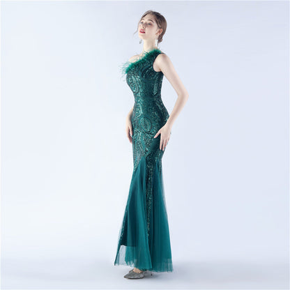 Mesh Sequined Formal Dress