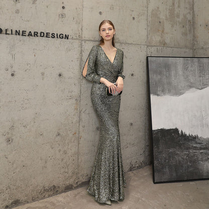 Sleeve Sequin Formal Dress