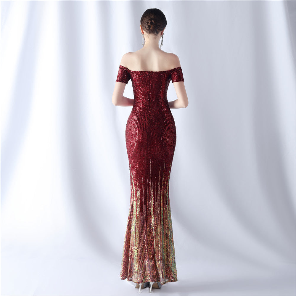 Gradient Beaded Formal Dress