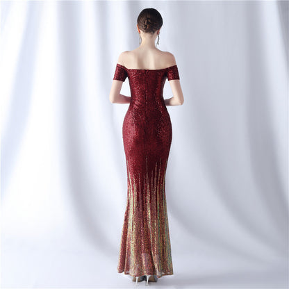 Gradient Beaded Formal Dress