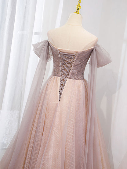 Pink tulle off shoulder dress