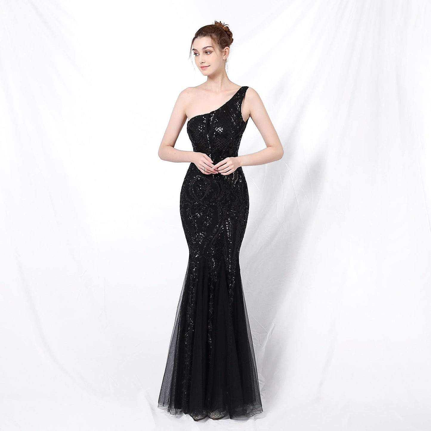One Shoulder Beaded Formal Dress
