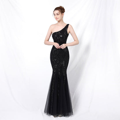 One Shoulder Beaded Formal Dress