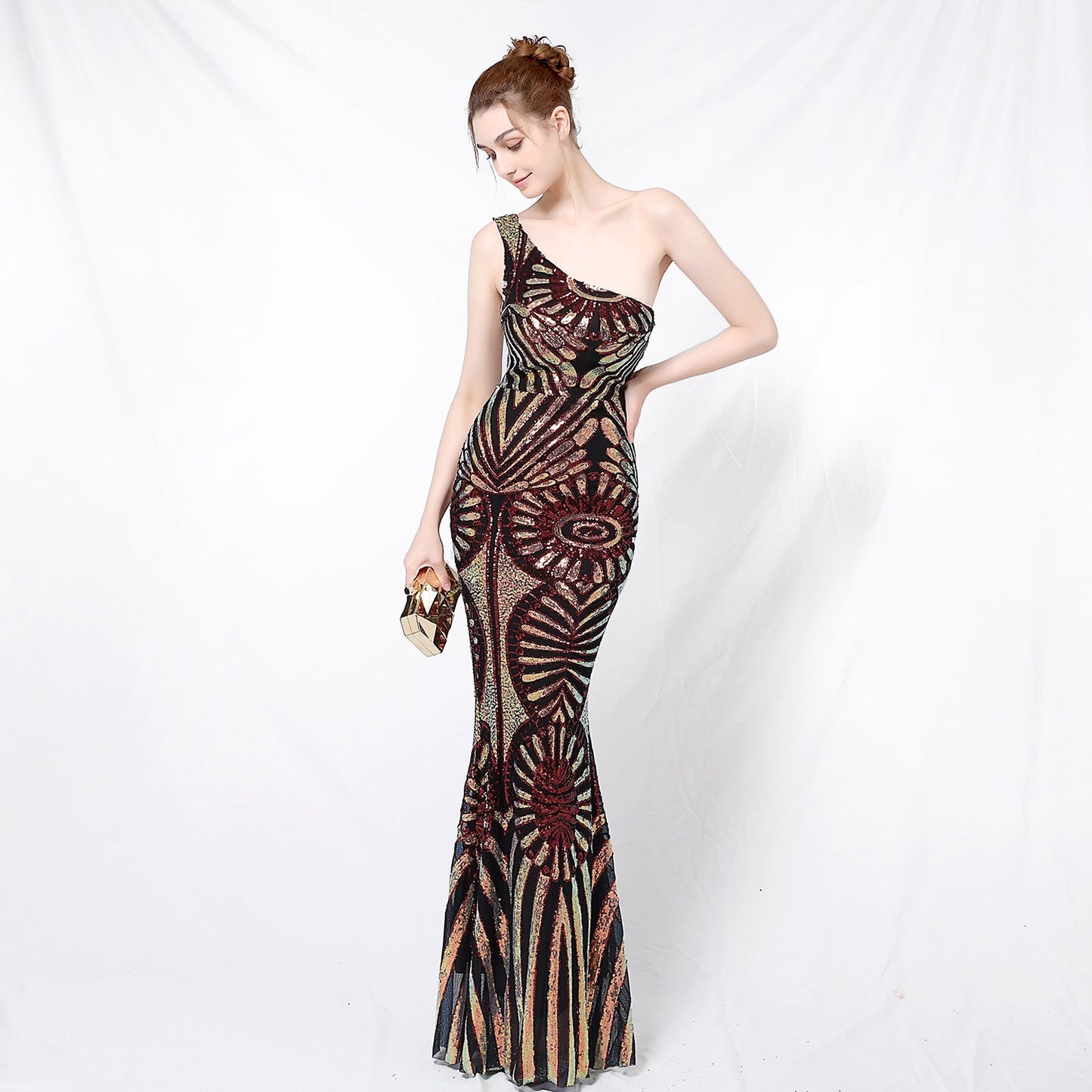 One Shoulder Sequin Fishtail Formal Dress