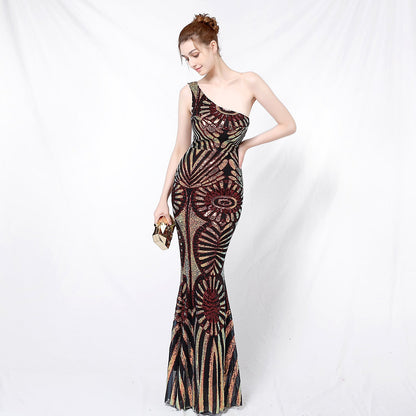 One Shoulder Sequin Fishtail Formal Dress