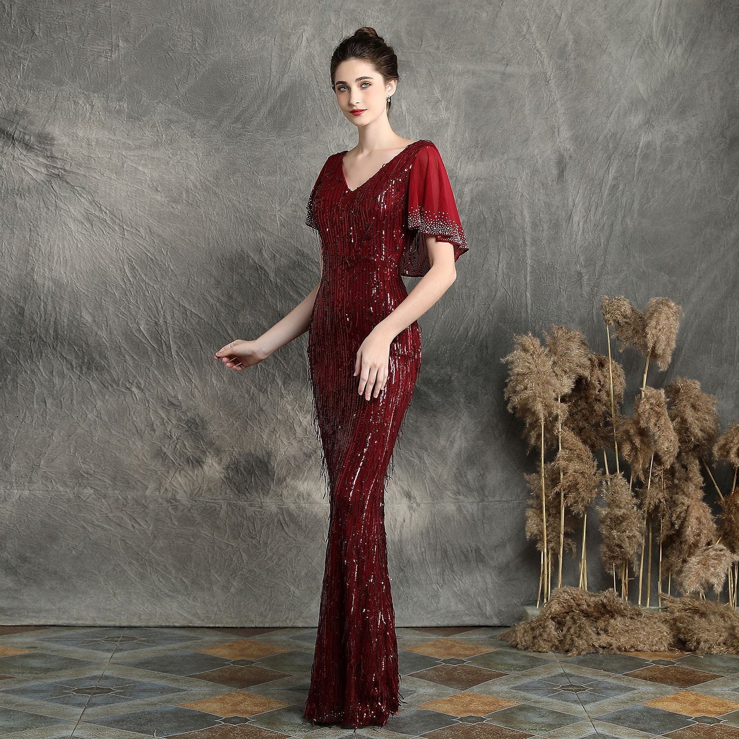 Silk Fringe Beaded Formal Dress